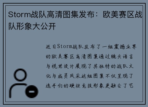 Storm战队高清图集发布：欧美赛区战队形象大公开