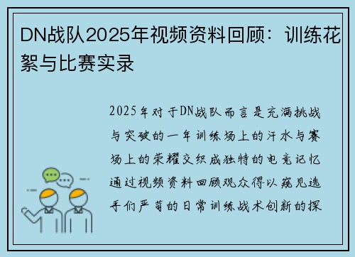 DN战队2025年视频资料回顾：训练花絮与比赛实录